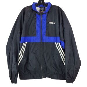 Vintage ADIDAS Jacket Adult Large Black Blue Full Zip Track Running Windbreaker